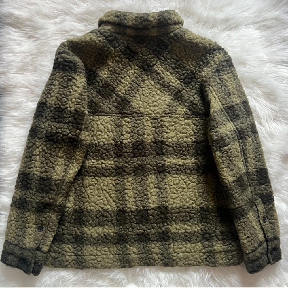 New!  ALL SAINTS Rosey Check Khaki Green Plaid Wool Blend Overshirt Jacket - Picture 9 of 10